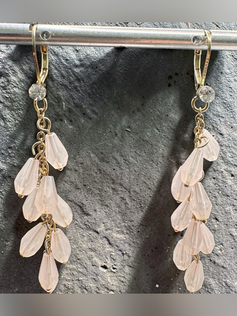 Gold-Tone Pink Teardrop Dangle Earrings - SKU J